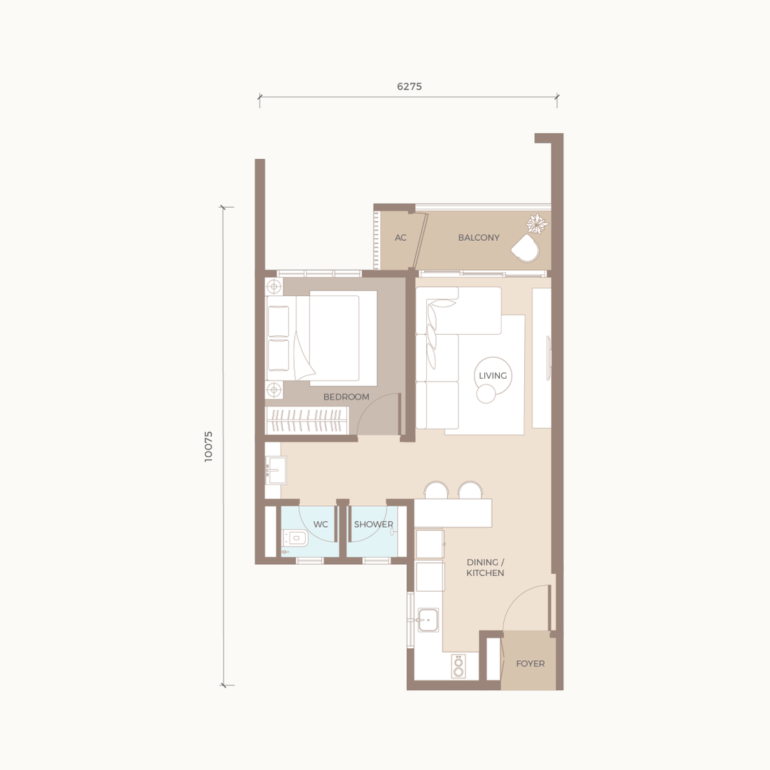 Type A1 floor plan, 554 sq. ft.