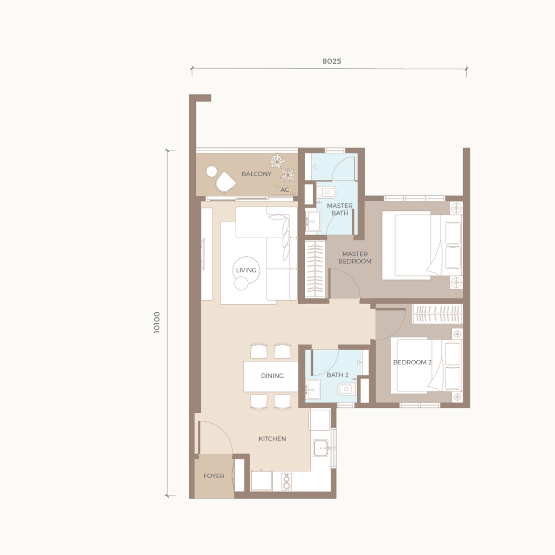Type B1 floor plan, 702 sq. ft.