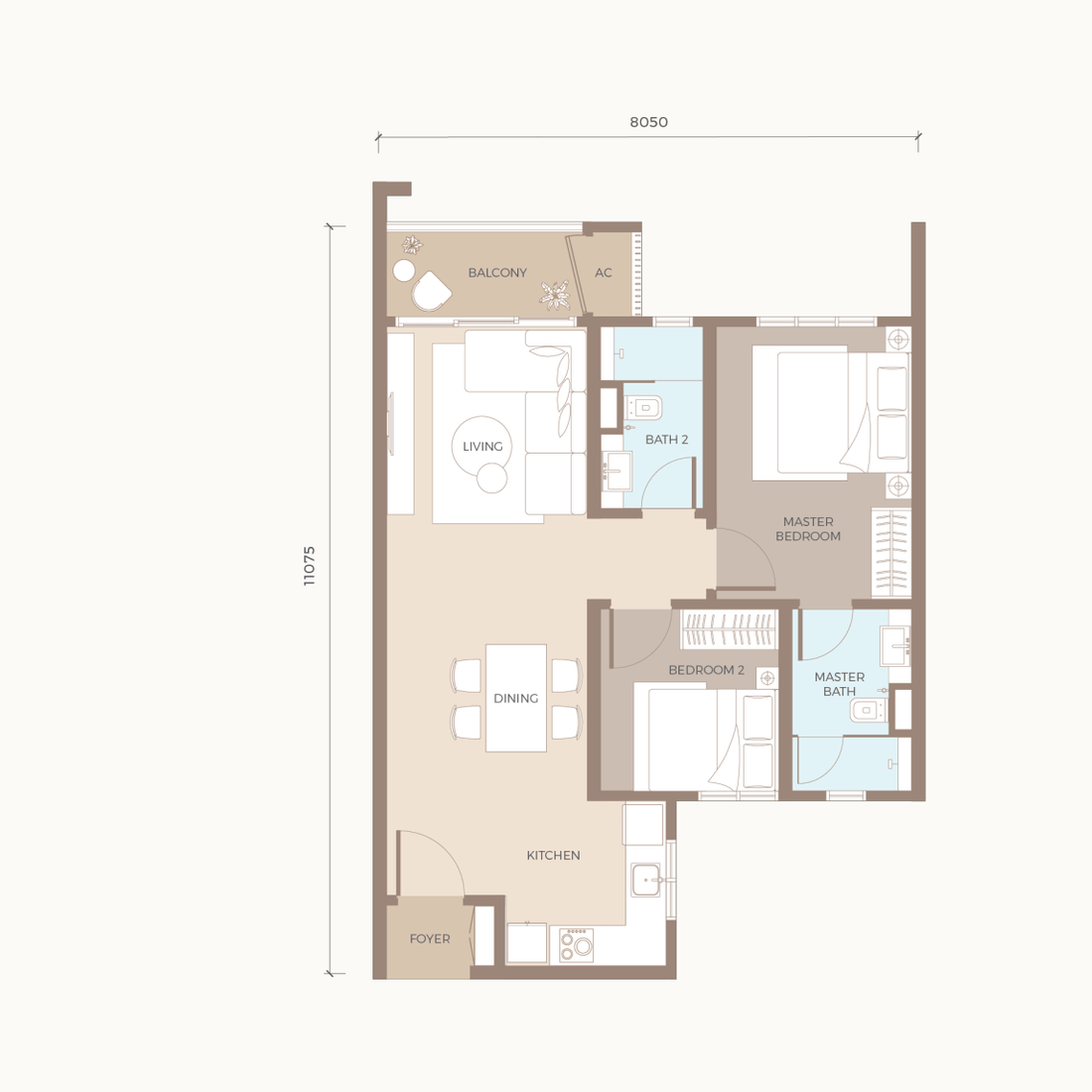 Type C1 floor plan, 792 sq. ft.