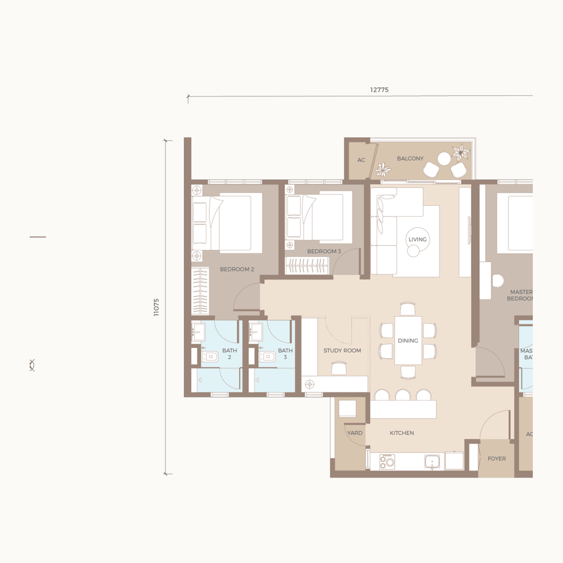 Type F1 floor plan, 1,230 sq. ft.